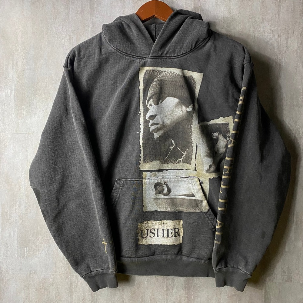 Usher Mens Hoodie M Heavyweight Washed Charcoal Grey Cotton Confessions Merch